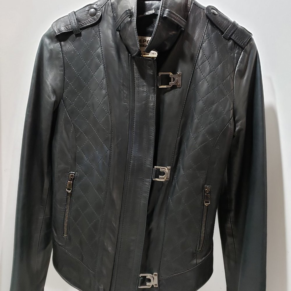 VERA PELLE Women's 6 Lamb Leather Jacket Small Motocycle styling Black